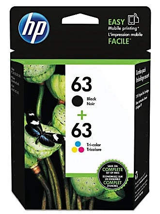 HP 63 Black And Tri-Color Ink Cartridges, Pack Of 2, L0R46AN